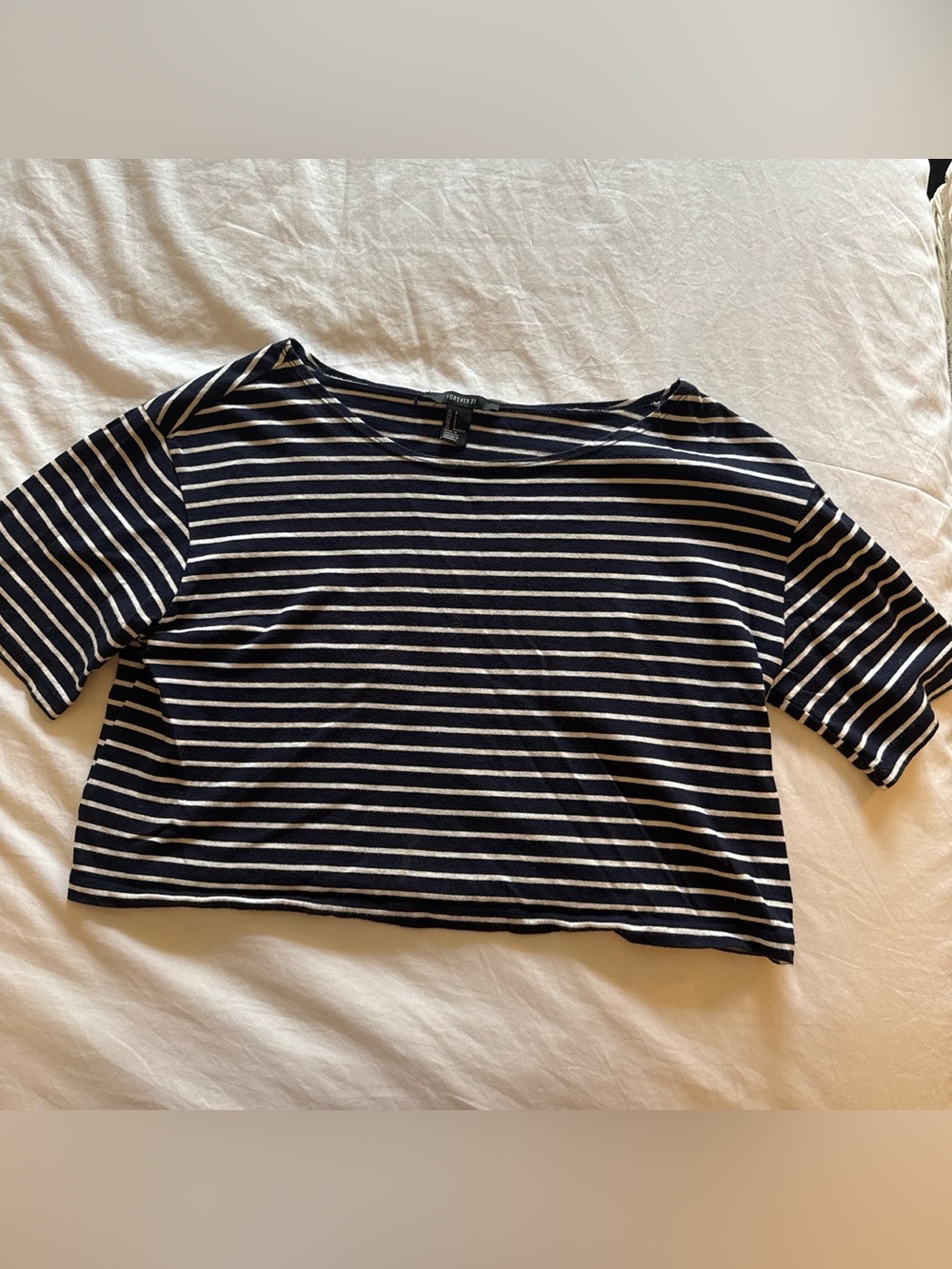 Forever 21 navy and white striped cropped tshirt.